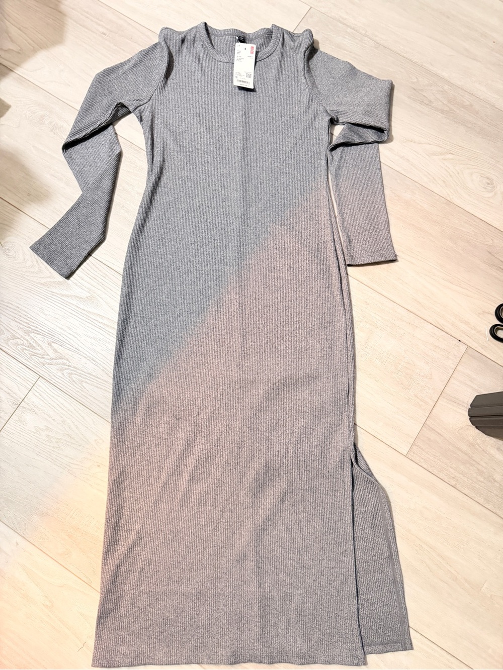 UNIQLO Women’s Ribbed Long Sleeve Maxi Dress Gray Size S NWT